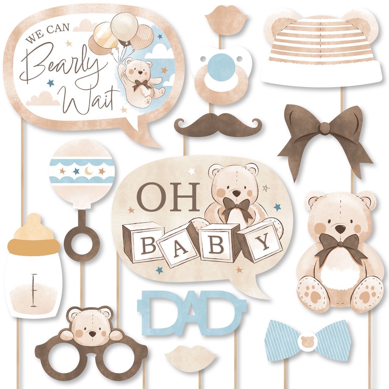 Big Dot of Happiness We Can Bearly Wait - Teddy Bear Baby Shower Photo Booth Props Kit - 20 Count